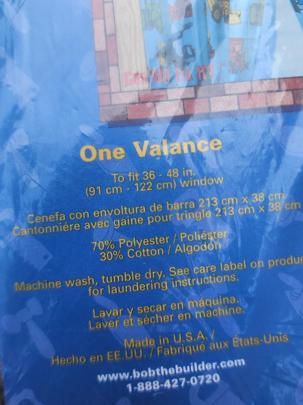NWT Bob the Builder 2001 Window Valance Curtain Sealed, Fits 36